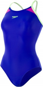 Damen-Badeanzug Speedo Thinstrap Racerback Chroma Blue/Bright Zest/Neon Orchid