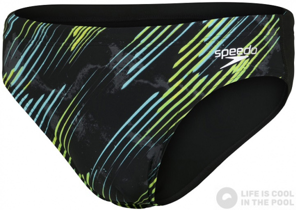 Badehose Herren Speedo Allover 7cm Brief Black/Light Adriatic/Acid/USA Charcoal