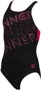 Badeanzug Mädchen Arena Rhyming Swim Pro Back One Piece Junior Black/Freak Rose