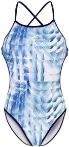 Damen-Badeanzug Aquafeel Ice Cubes Mini-Crossback Blue/White