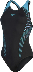 Damen-Badeanzug Speedo Placement Laneback Black/Aquarium/Miami Lilac