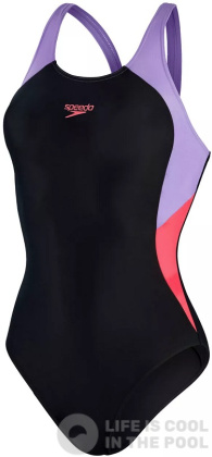 Damen-Badeanzug Speedo Colourblock Splice Muscleback Black/Miami Lilac/Rasberry Fill
