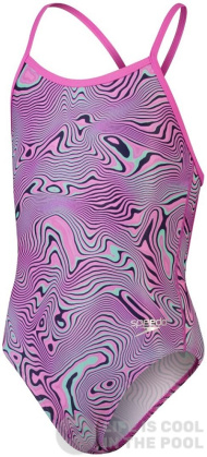 Damen-Badeanzug Speedo Allover Digital Vback Neon Reefs Girl True Navy/Orchid/Green Glow