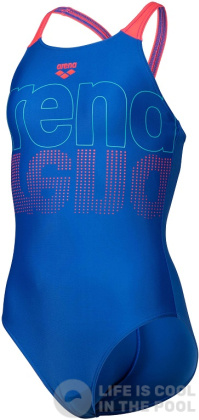 Badeanzug Mädchen Arena Girls Swimsuit V Back Graphic Royal/Fluo Red