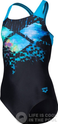 Badeanzug Mädchen Arena Girls Multi Pixels Swim Pro Back Black/Turquoise