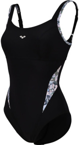 Damen-Badeanzug Arena Bodylift Chiara Swimsuit Strap Back Panel C-Cup Black/Turquoise Multi