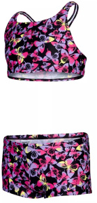 Badeanzug Mädchen Speedo Printed Boyleg 2 Piece Girl Black/Rose/Miami Lilac