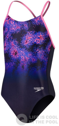 Badeanzug Mädchen Speedo Placement Lane Line Back Girls Navy/Pink/Cobalt Pop