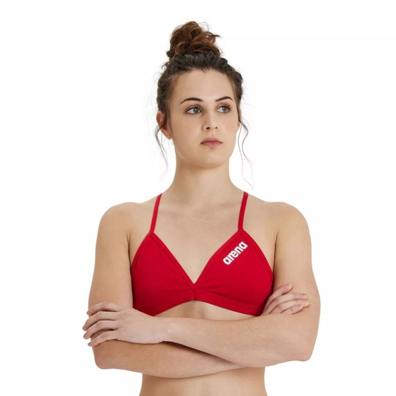 Damen-Badeanzug Arena Solid Tie Back Top Red/White
