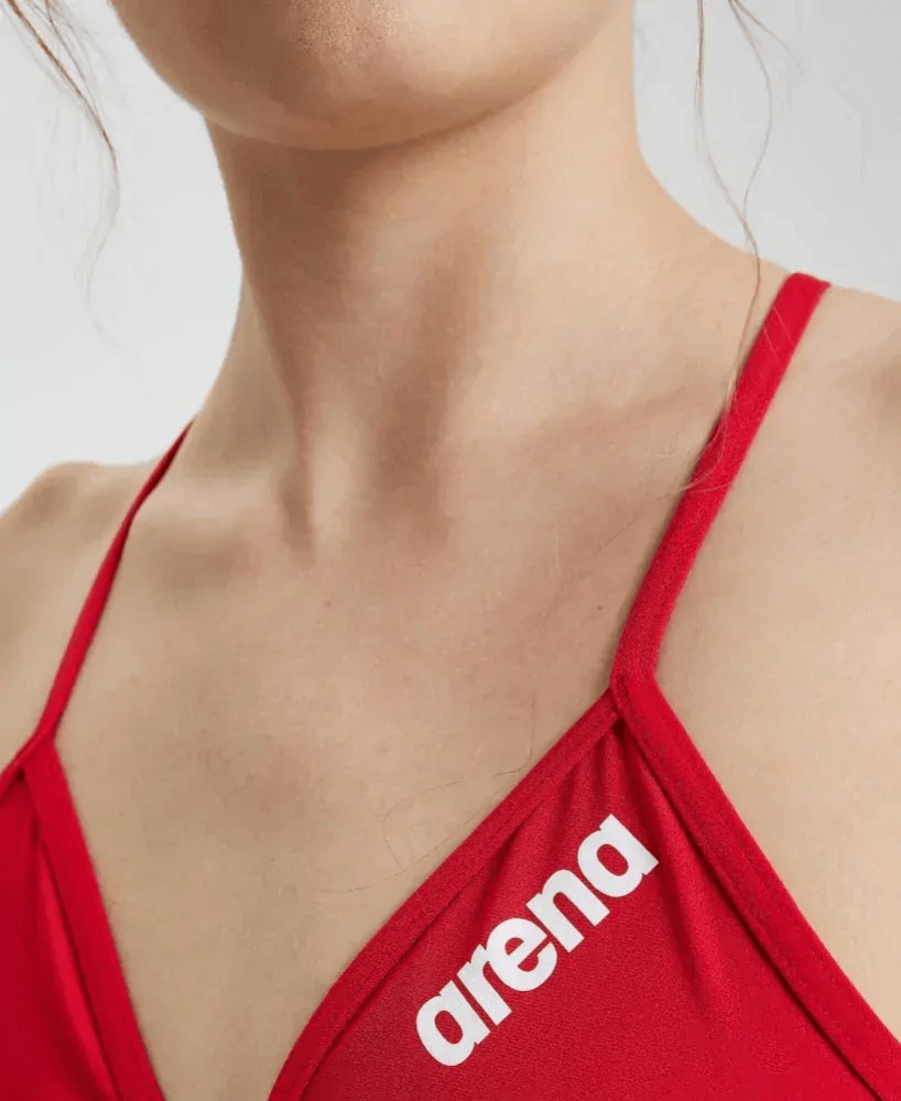 Damen-Badeanzug Arena Solid Tie Back Top Red/White